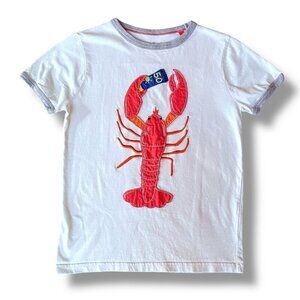Mini Boden Boys T-shirt Sz 9 10 White Red Lobster Applique Ringer Tee Cotton